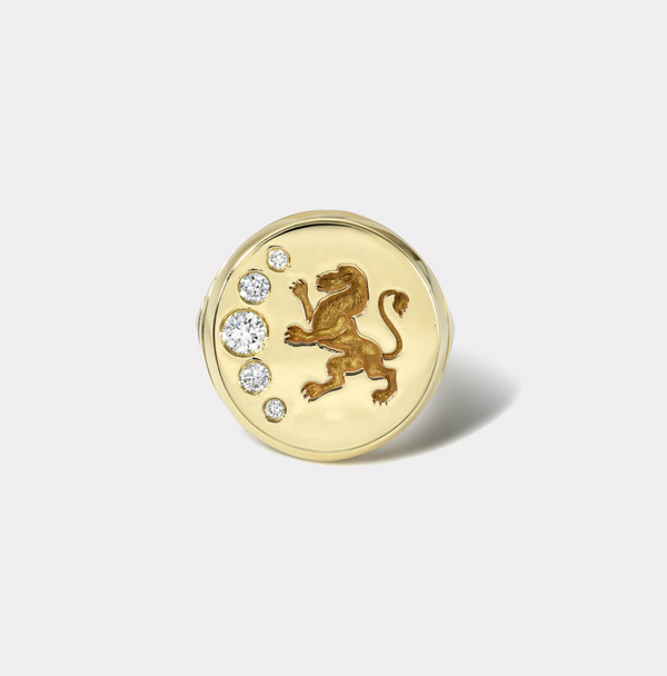 Lion Fantasy Signet Ring with Diamonds
