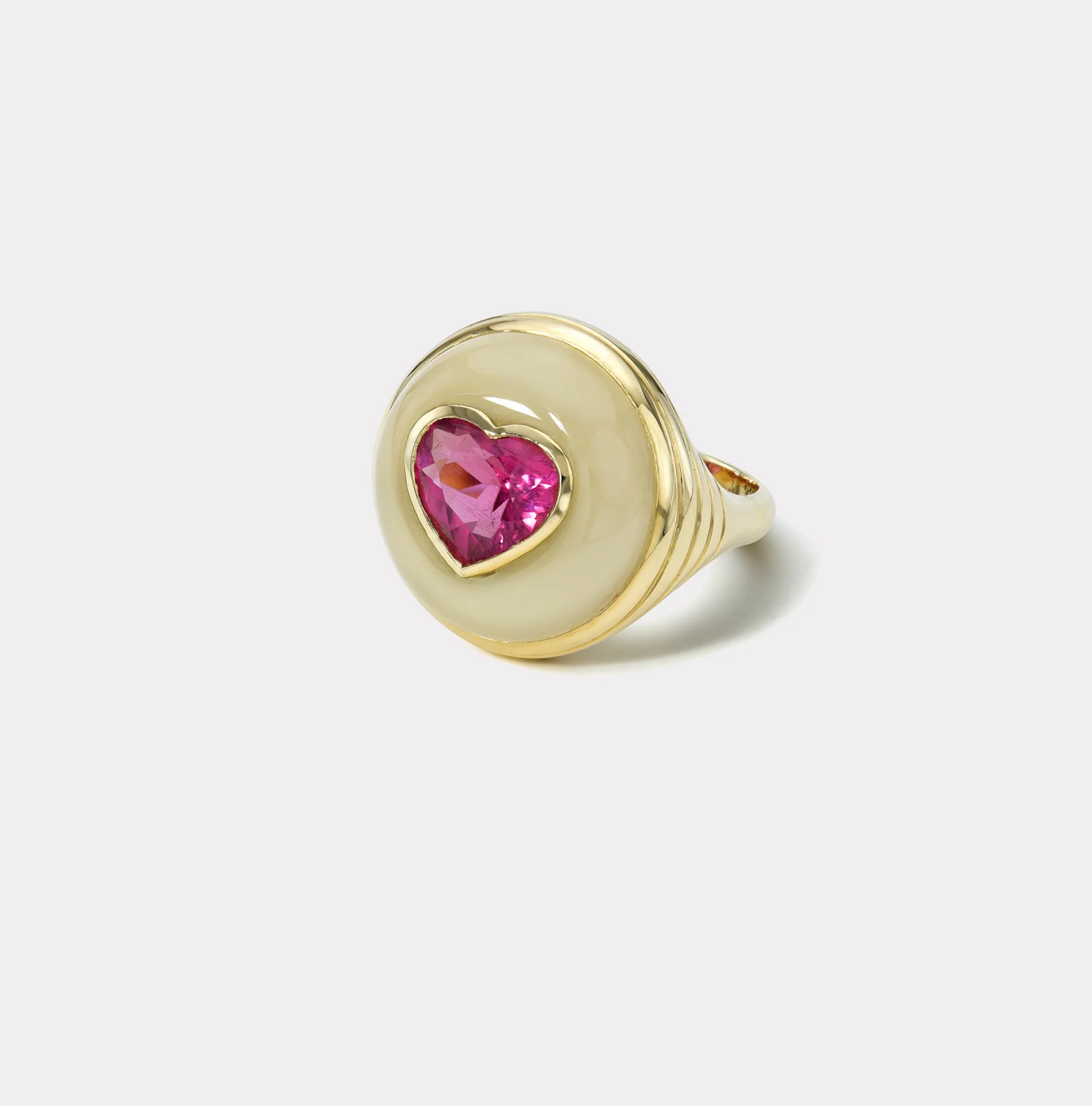 Petite Lollipop Ring - 2.32ct Rubellite Heart in Hand Carved Aquamarine