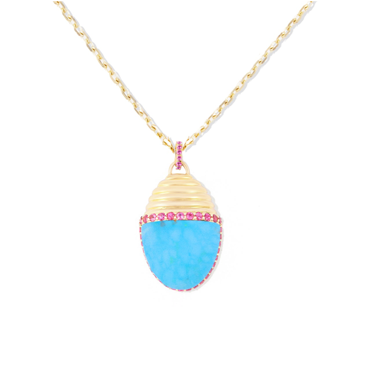 Found Large Cap Pendant Necklace - Turquoise & Pink Sapphire