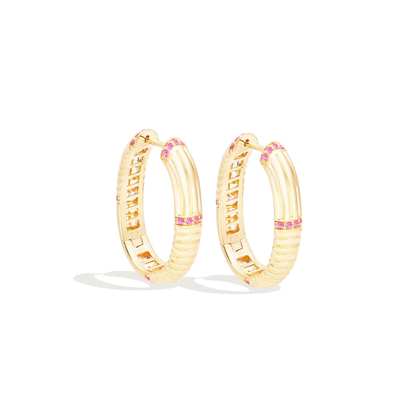 Found Ribbed Oval Hoop Earring - Pink Sapphire