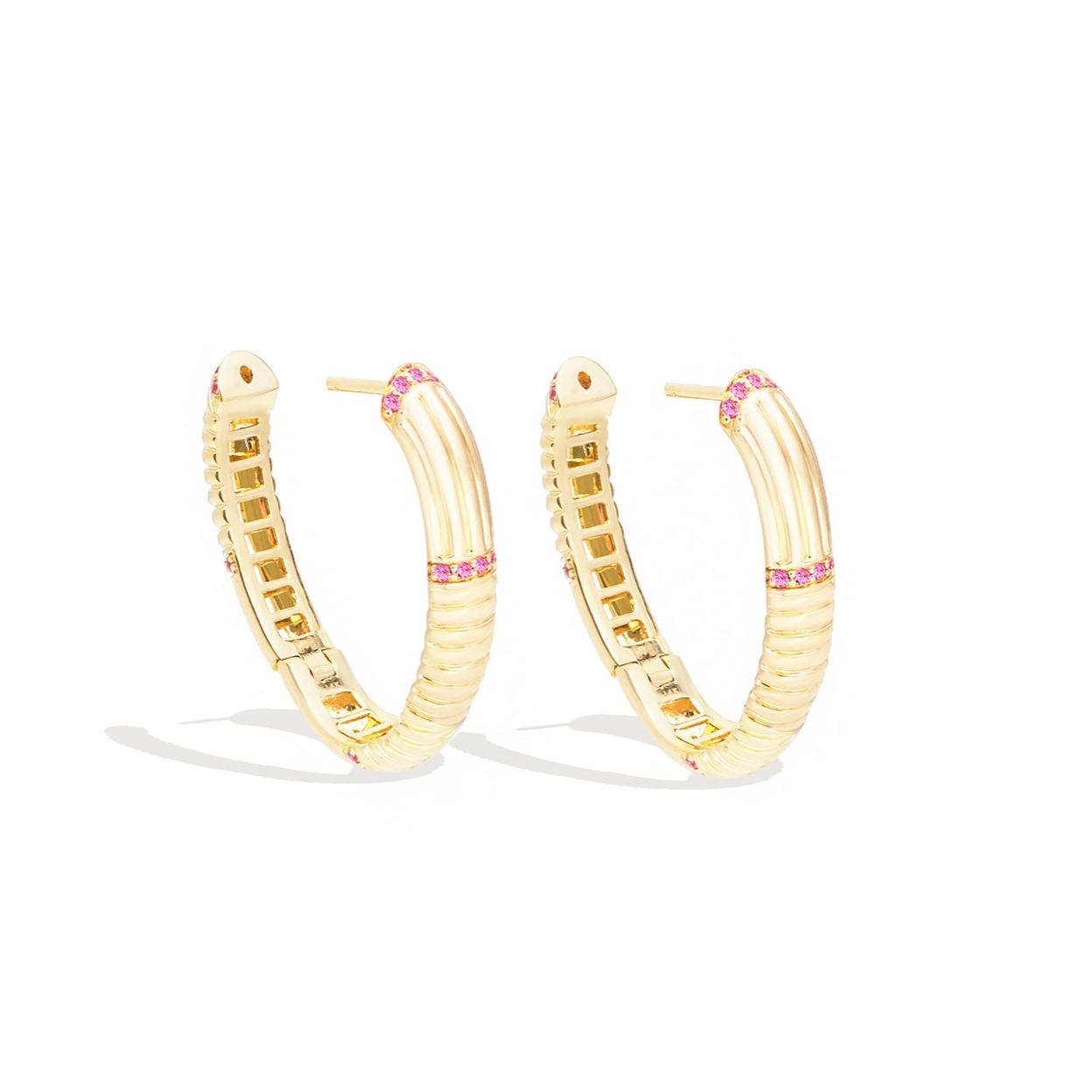 Found Ribbed Oval Hoop Earring - Pink Sapphire