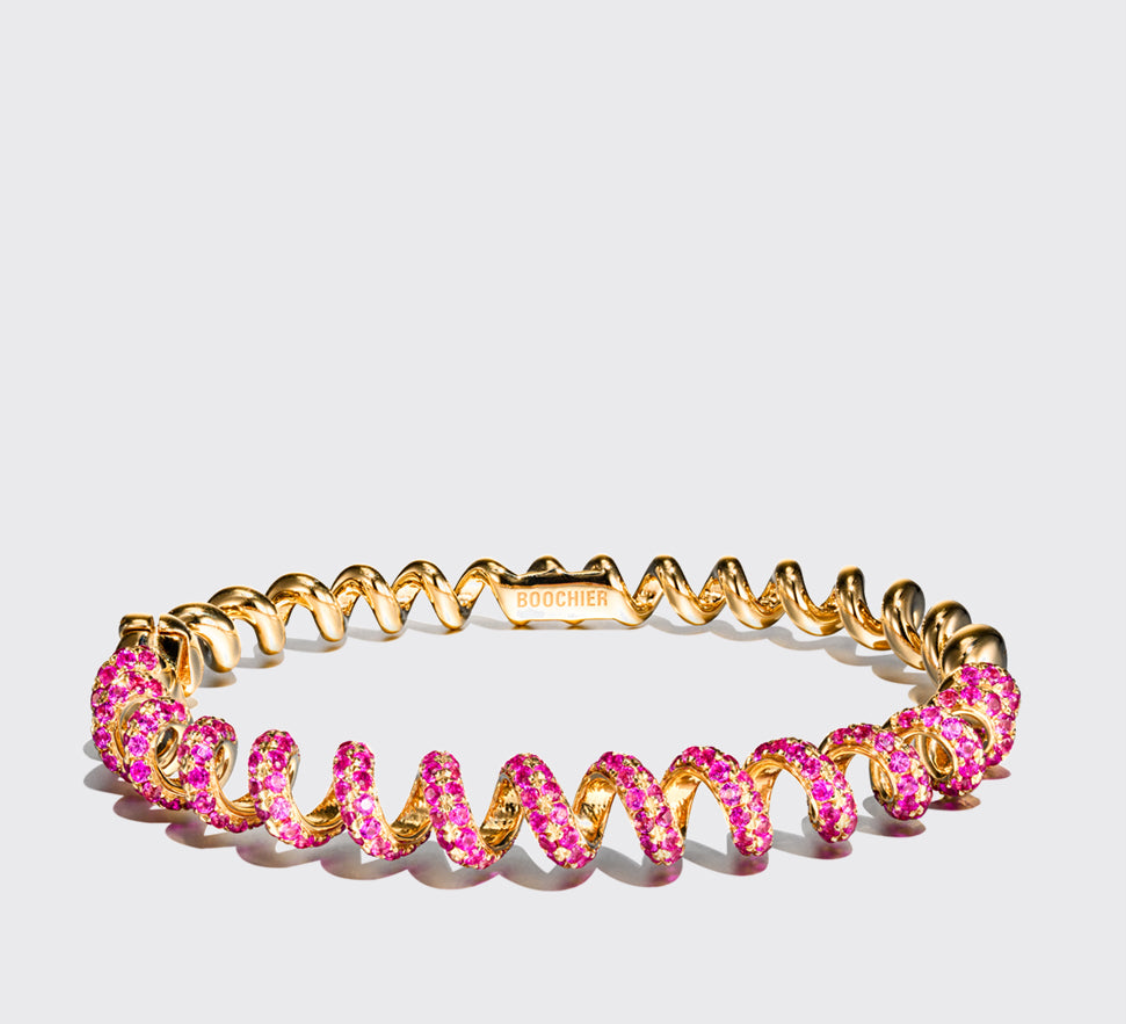 YELLOW GOLD PINK SAPPHIRE SLINKEE BANGLE