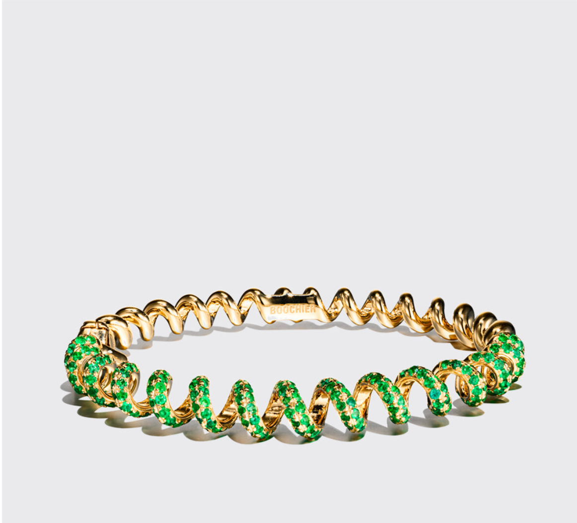 YELLOW GOLD EMERALD SLINKEE BANGLE