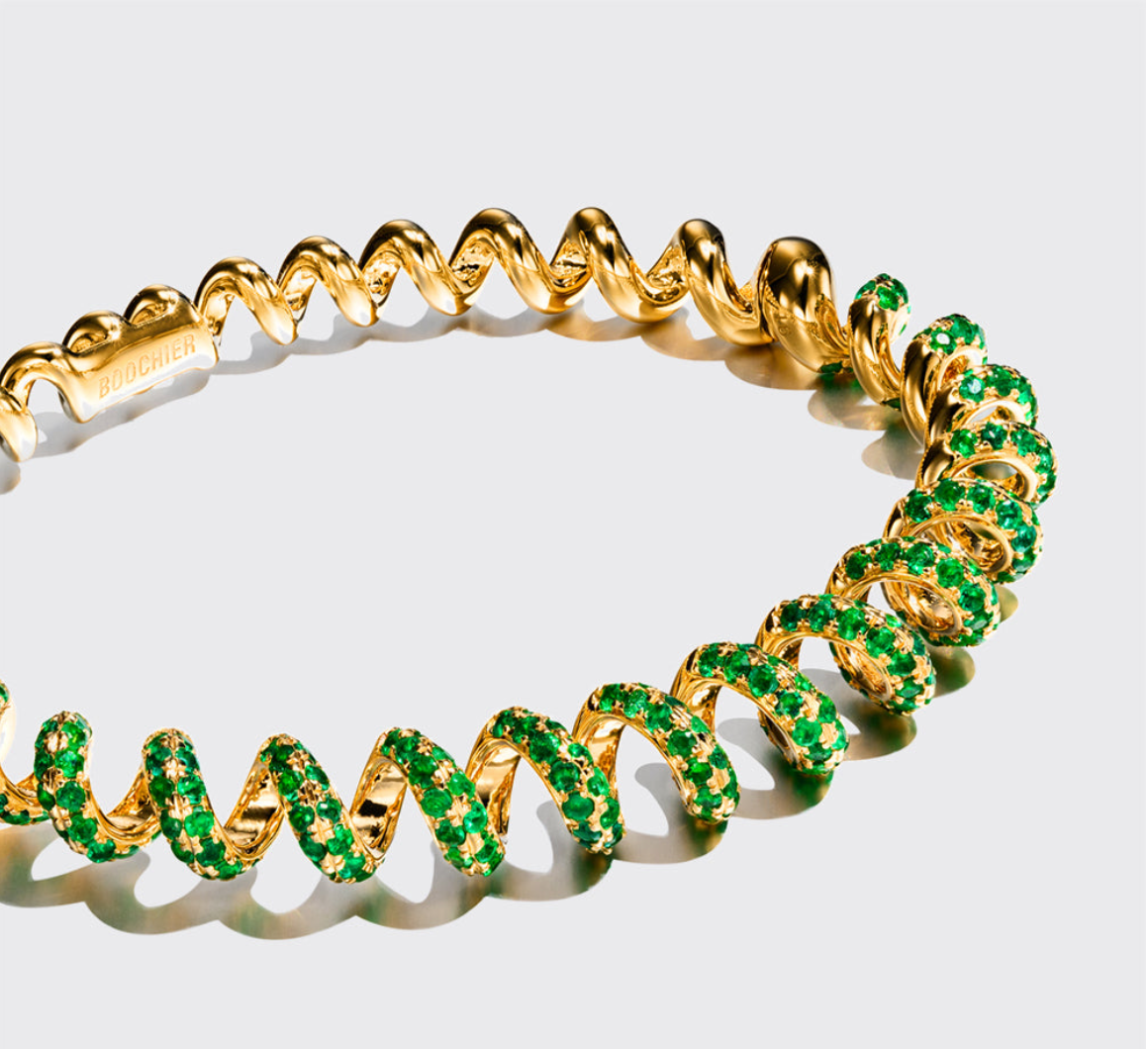 YELLOW GOLD EMERALD SLINKEE BANGLE