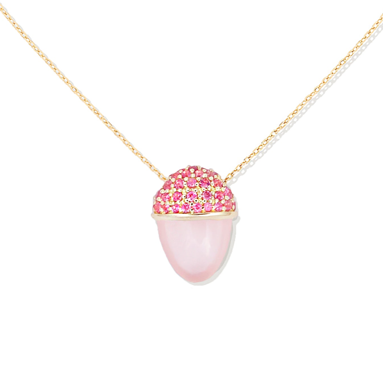 Found Cap Pendant Necklace - Rose Quartz & Pink Sapphire