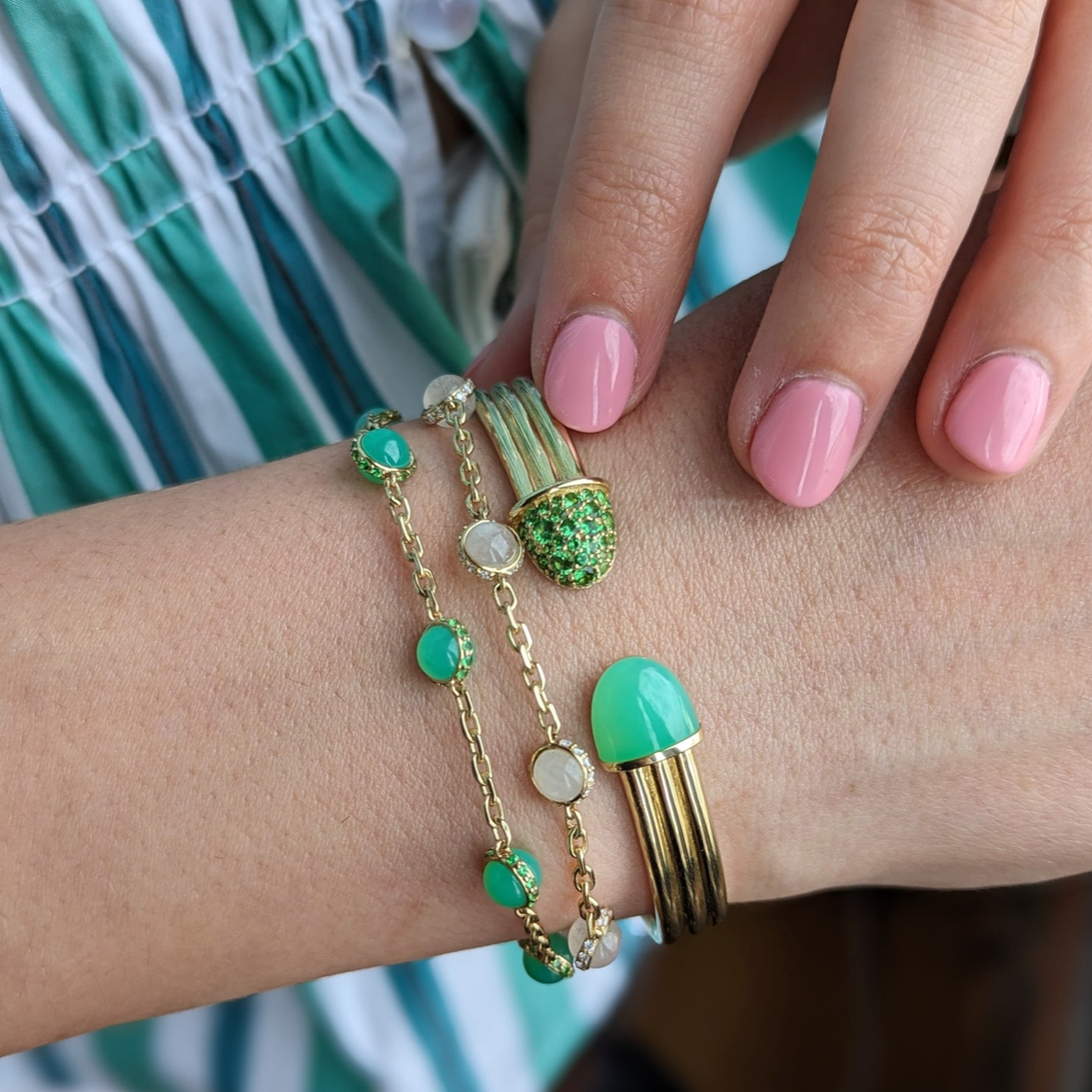 Found Cabochon Station Bracelet - Chrysoprase & Tsavorite