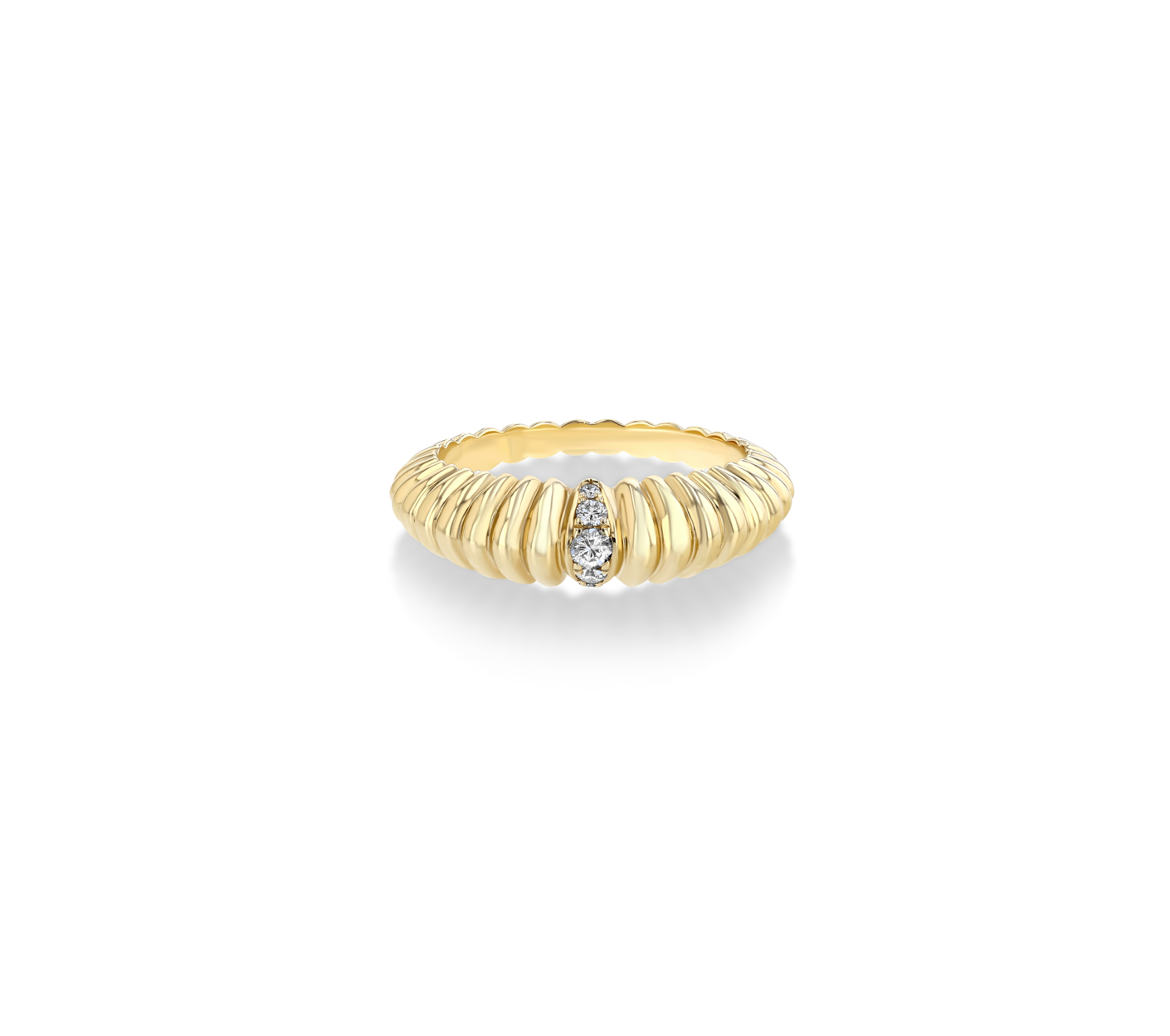 FLUTED CRESCENT RING WITH SINGLE PAVÉ STRIPE