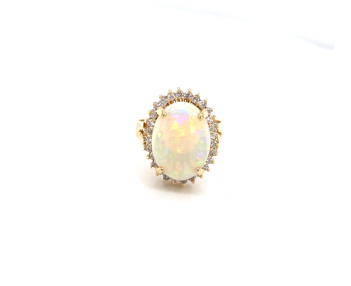 Vintage Estate Opal and Diamond Ring