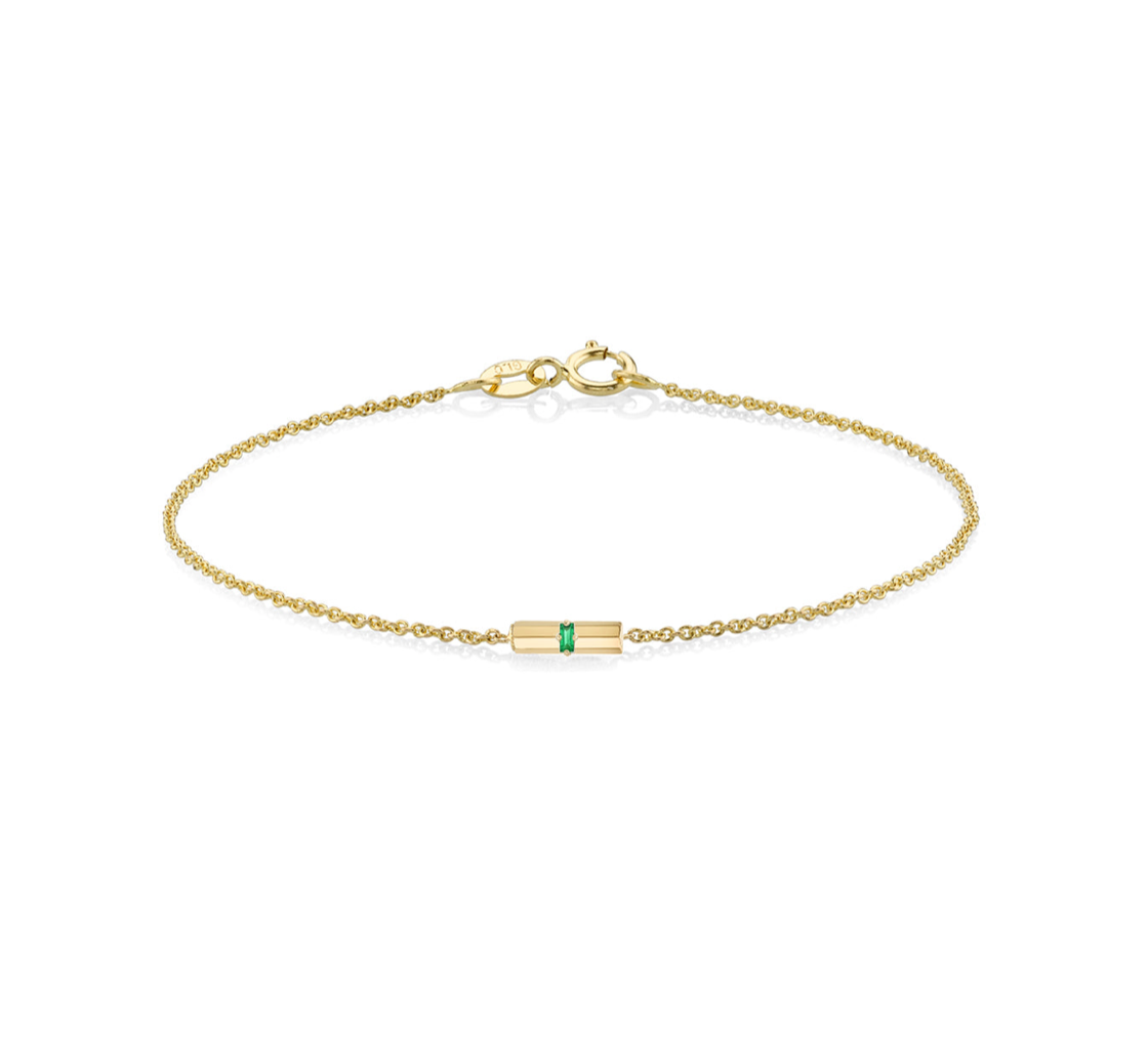 KNIFE EDGE EMERALD BAGUETTE BAR BRACELET