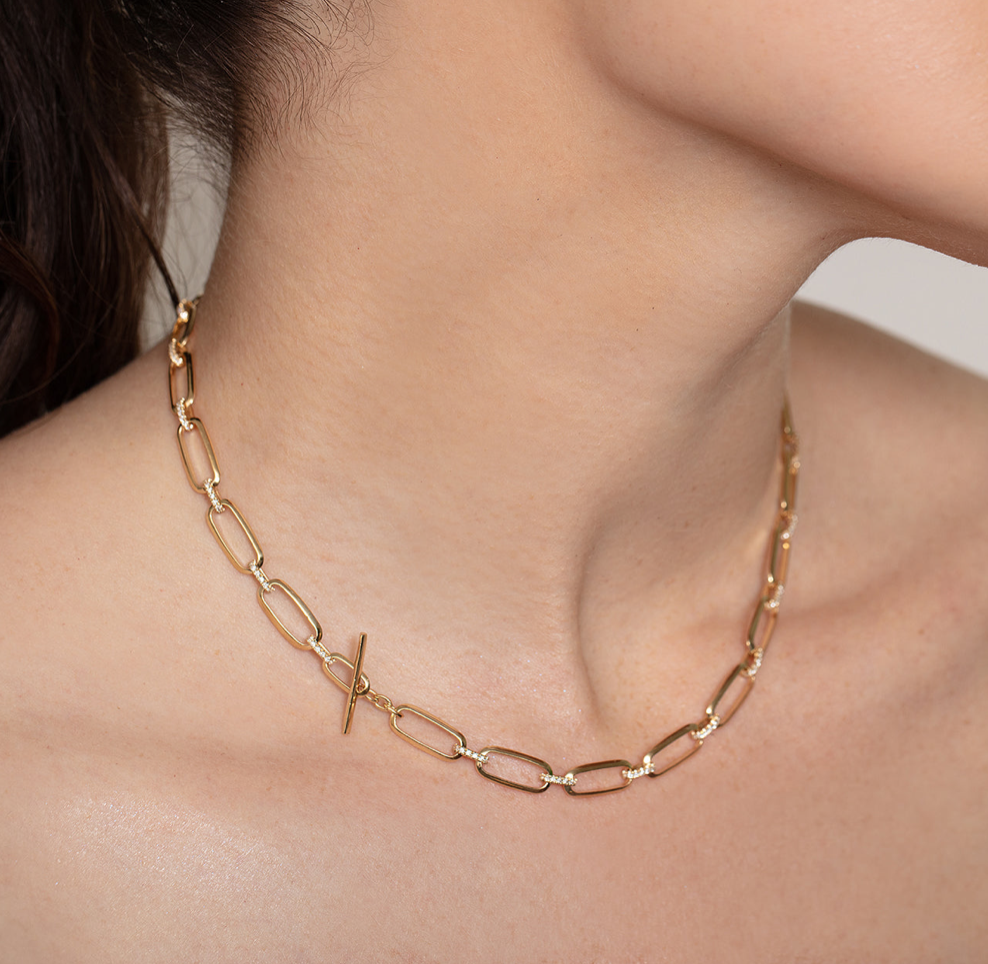 FLAT LINK CHOKER WITH PAVE DIAMOND BRIDGES