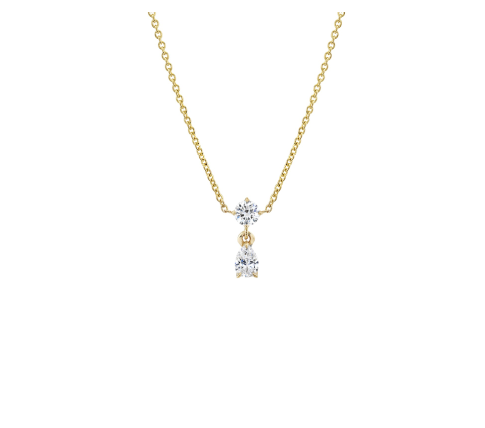 MIX MATCHED ROUND AND PEAR SHAPE DIAMOND DROP NECKLACE