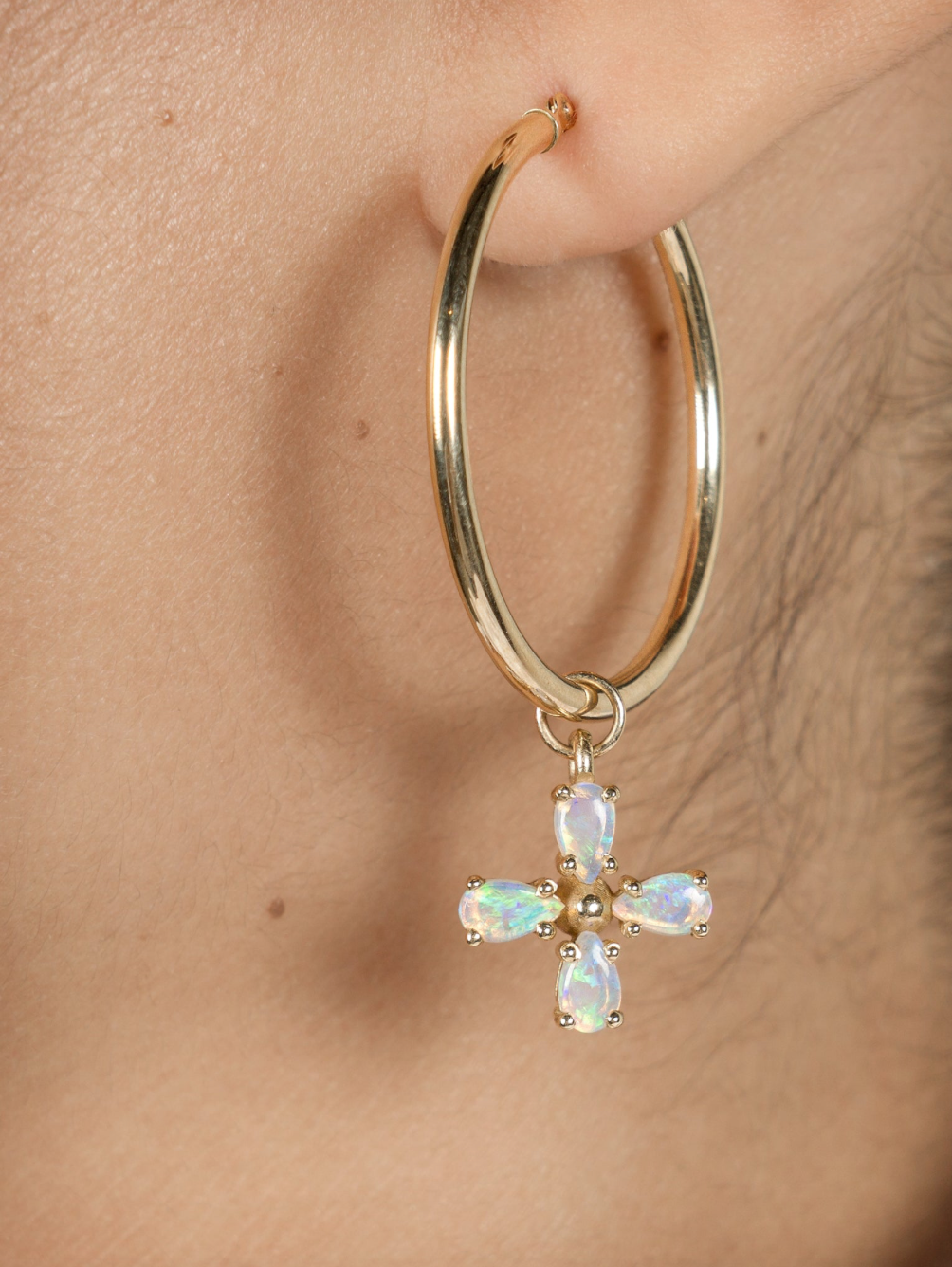 Opal pendant Gold Hoop Earrings