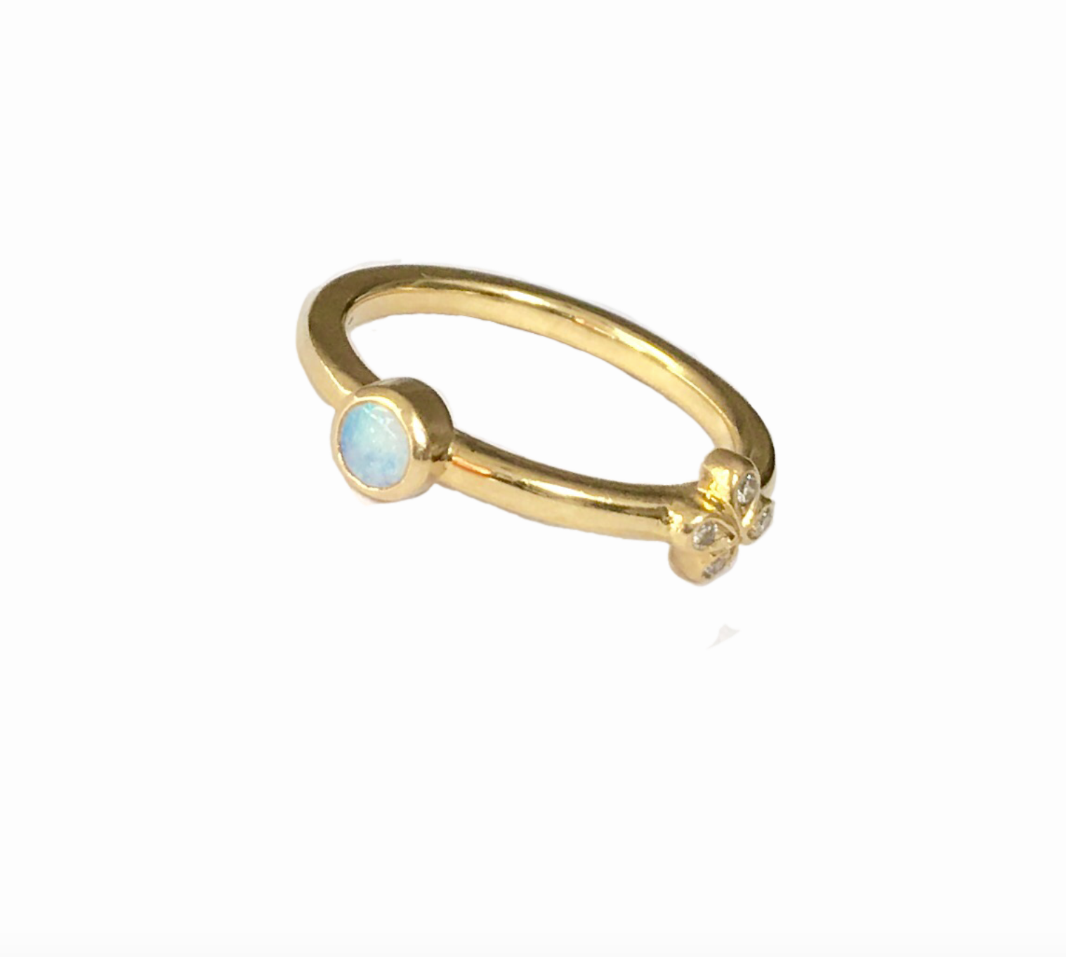 Bright green Australian Opal stacking ring with 1 Oli and Tess diamond flower