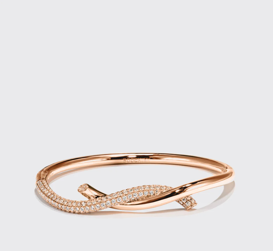 GOLD HALF DIAMOND TIES BANGLE