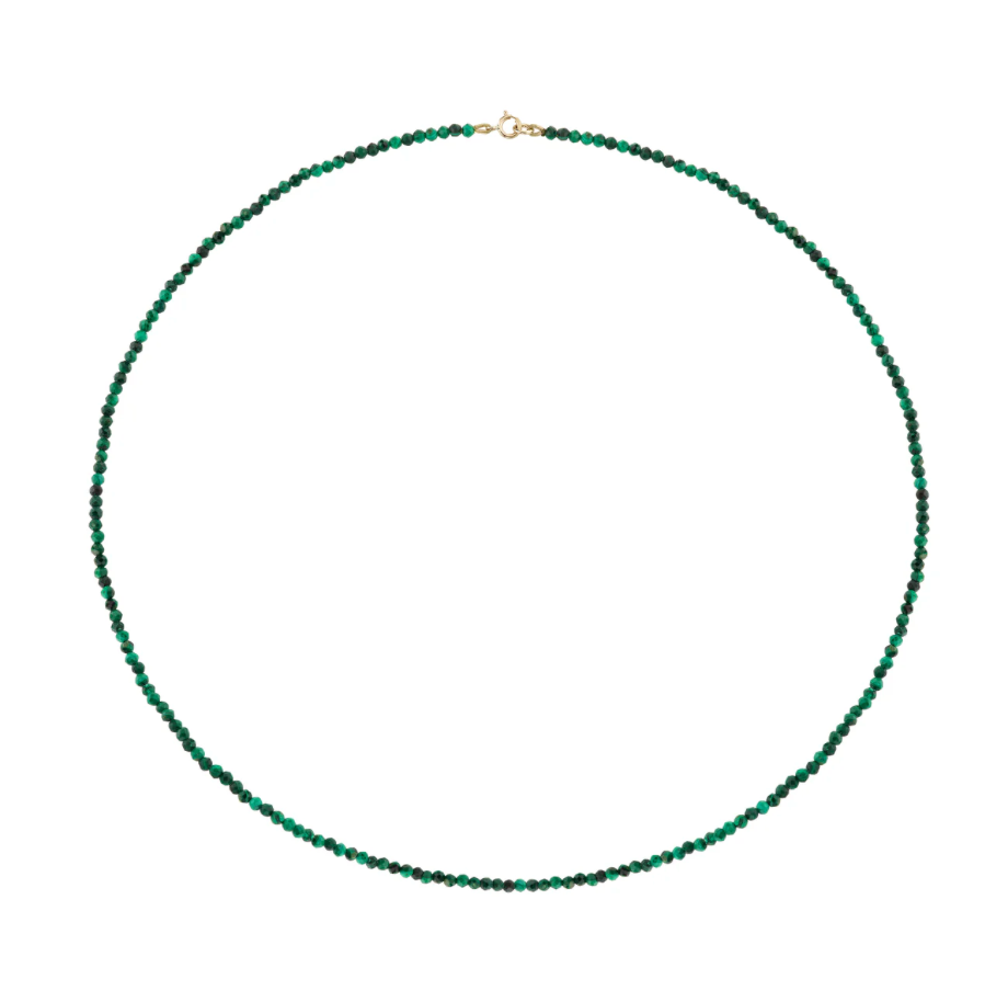Petite Malachite Beaded Necklace 18"