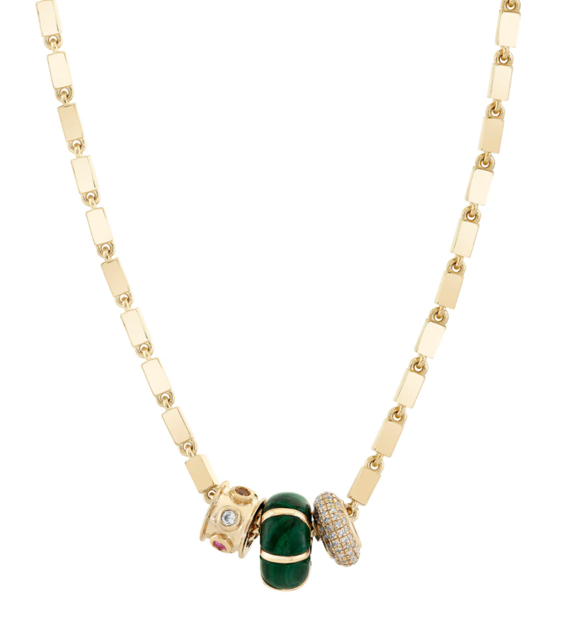 Malachite and Gold Stripe Rondelle Bead