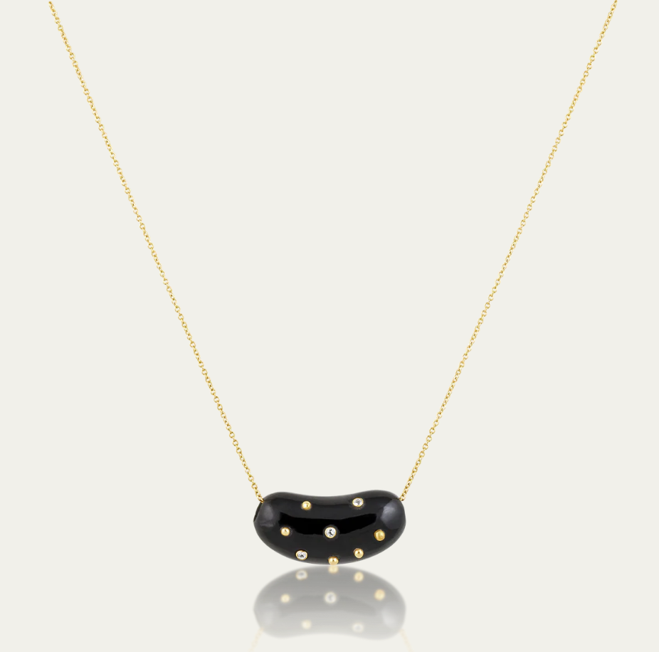 Carved Stone Studded Bean Necklace