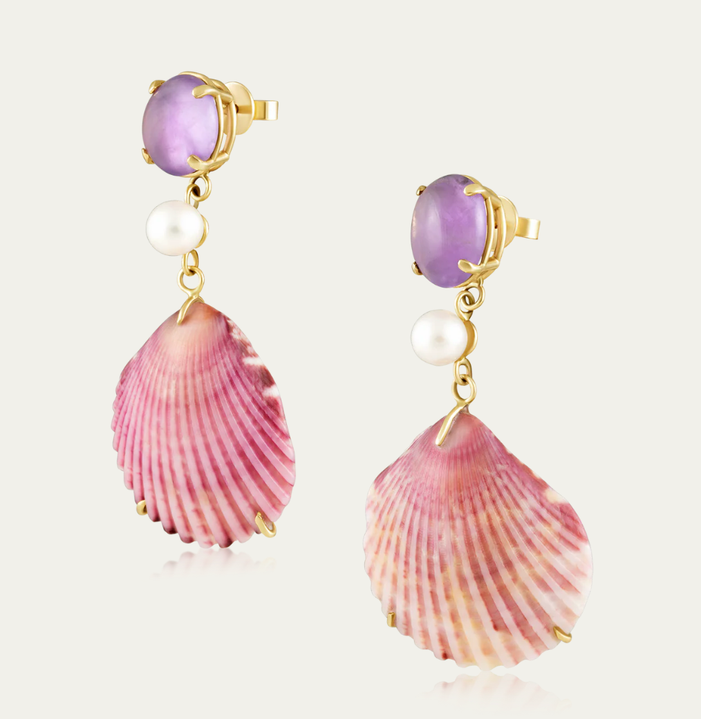 Amethyst, Shell + Pearl Earrings