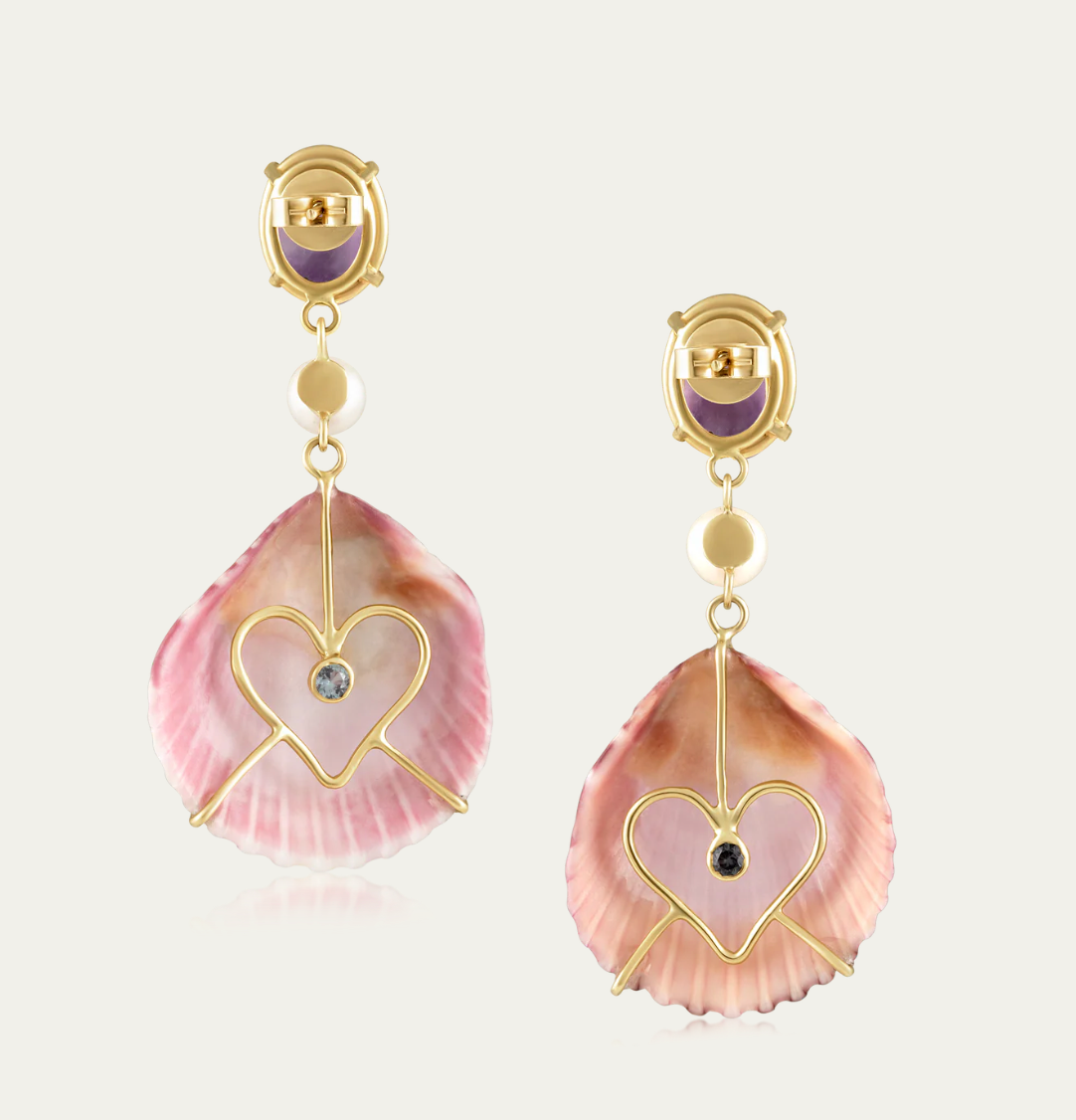Amethyst, Shell + Pearl Earrings