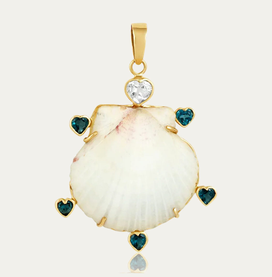 White Shell Blue Heart Halo Pendant