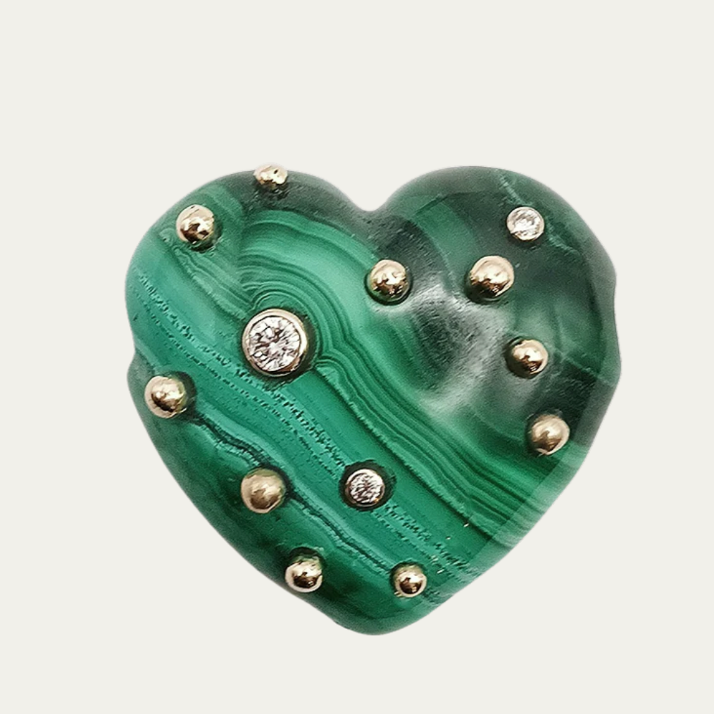 Carved Stone Studded Heart Pendant