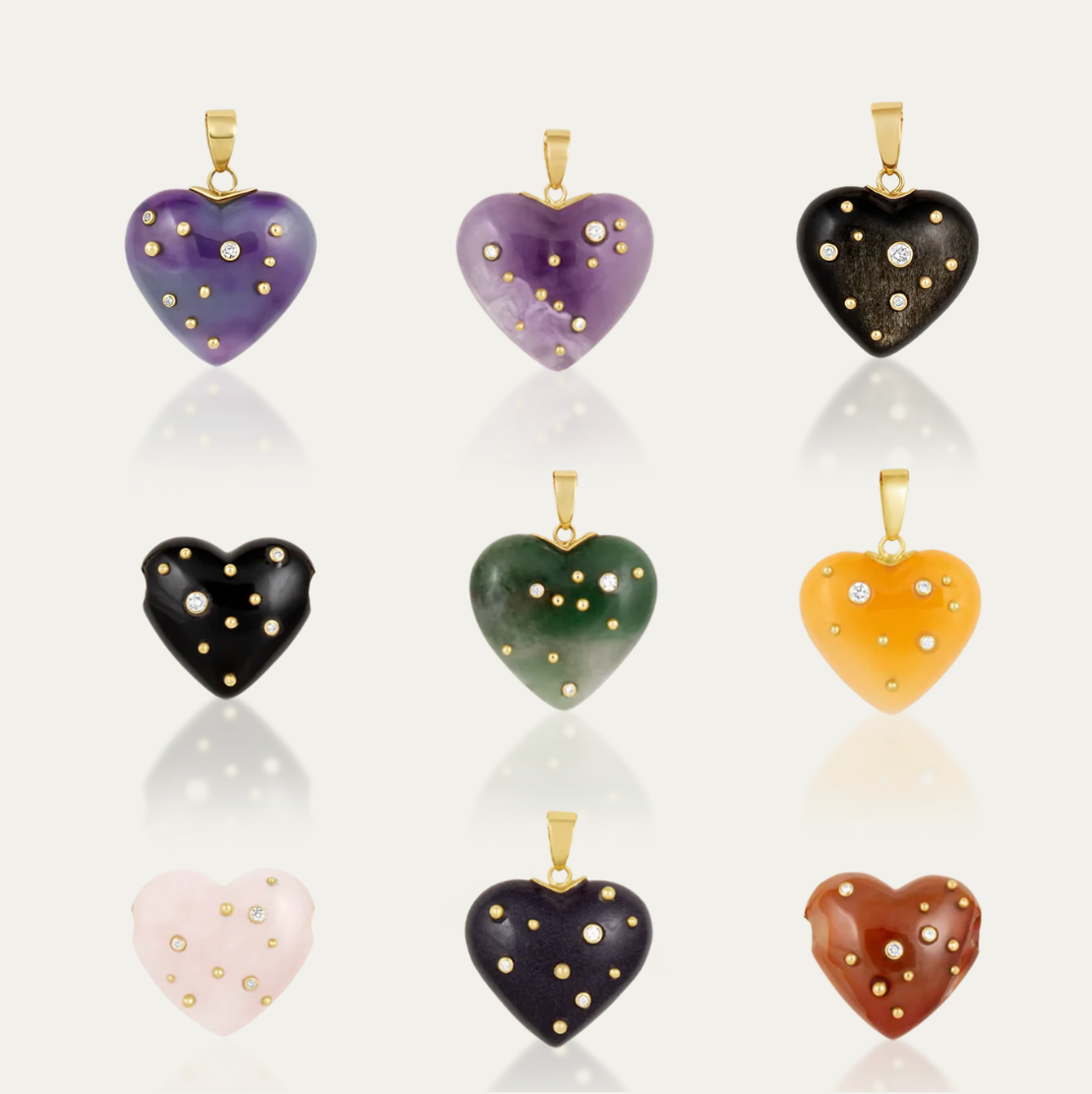 Carved Stone Studded Heart Pendant