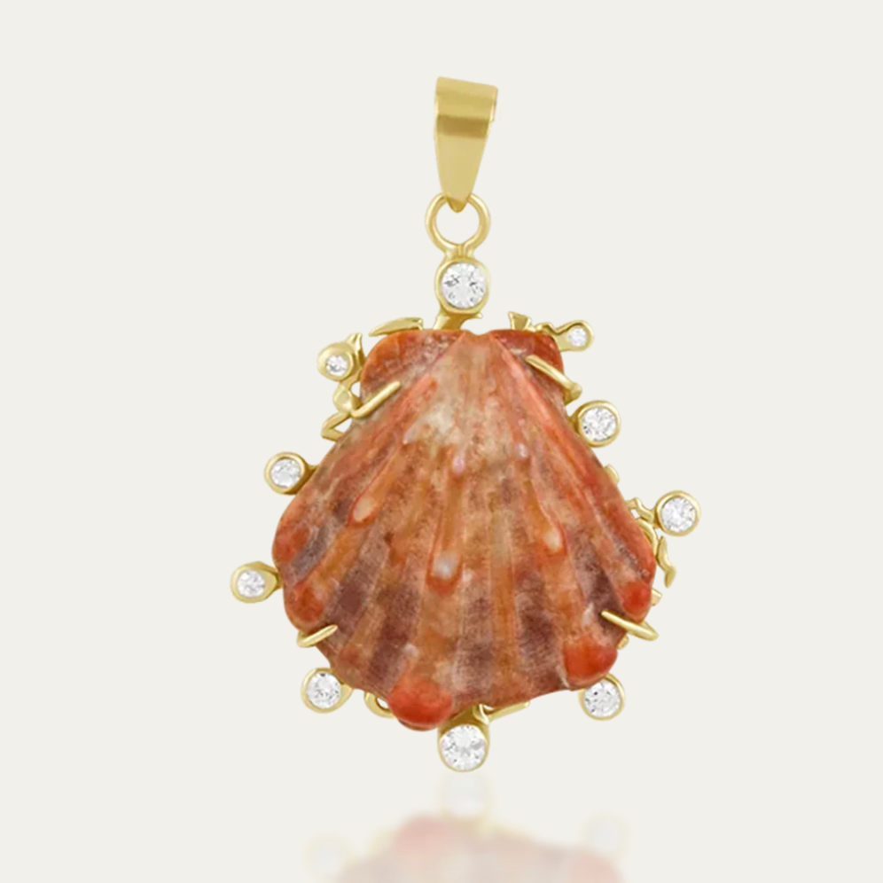 Pink Lion’s Paw Shell Halo Pendant