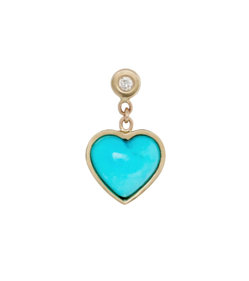 Diamond + Small Turquoise Heart Drop Stud Earring