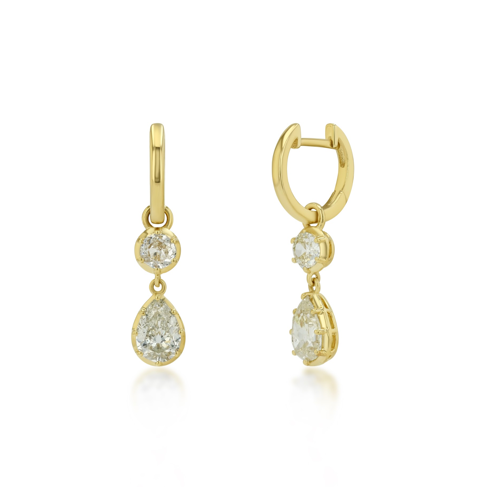 Double Diamond Drop Hoops Round + Pear