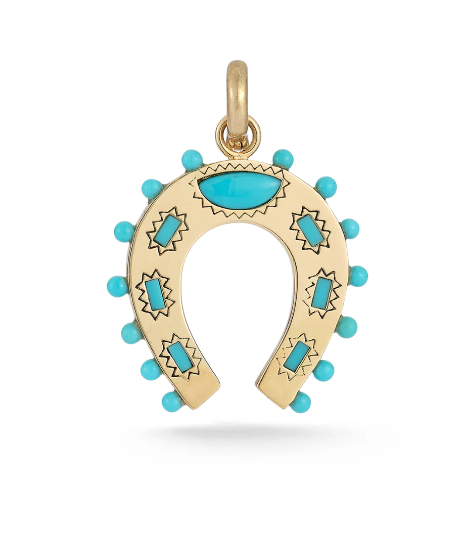 14K Gold Turquoise Holly Horseshoe Charm
