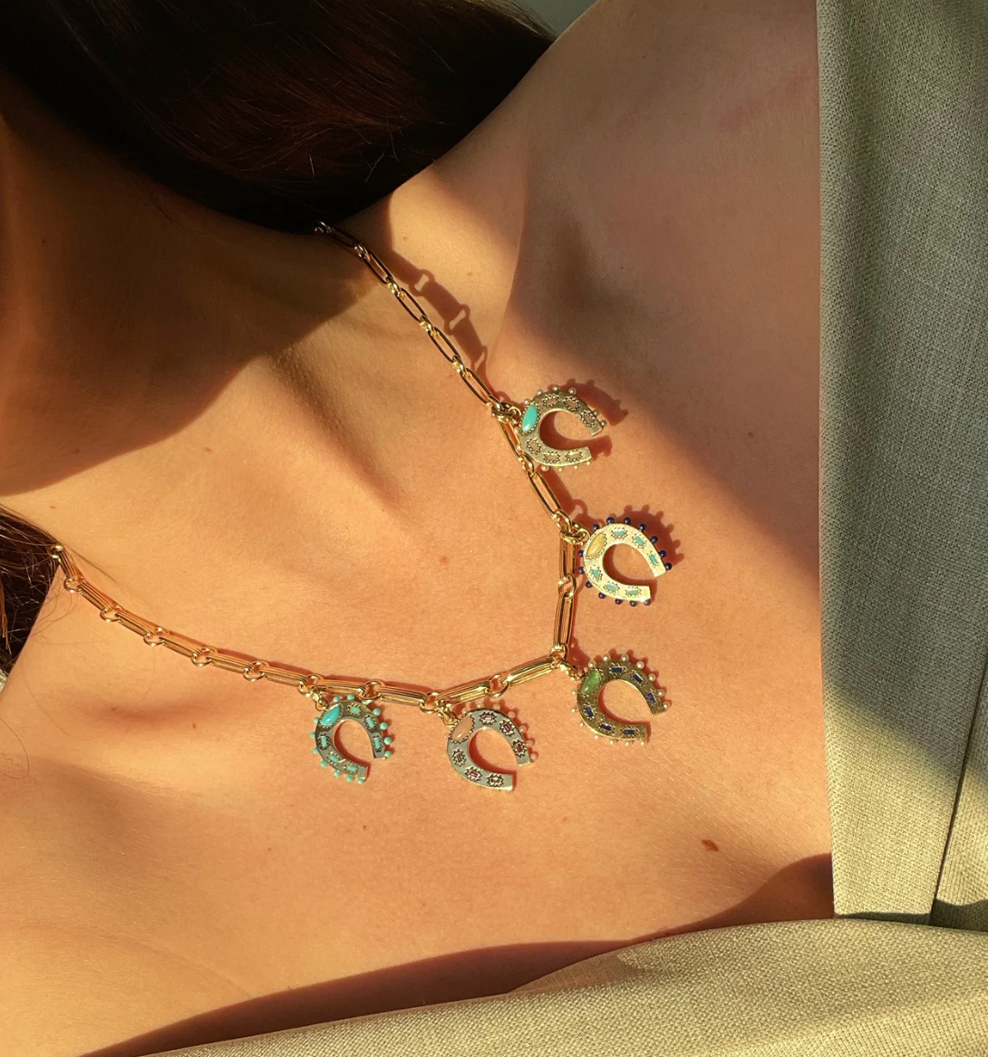 14K Gold Turquoise Holly Horseshoe Charm