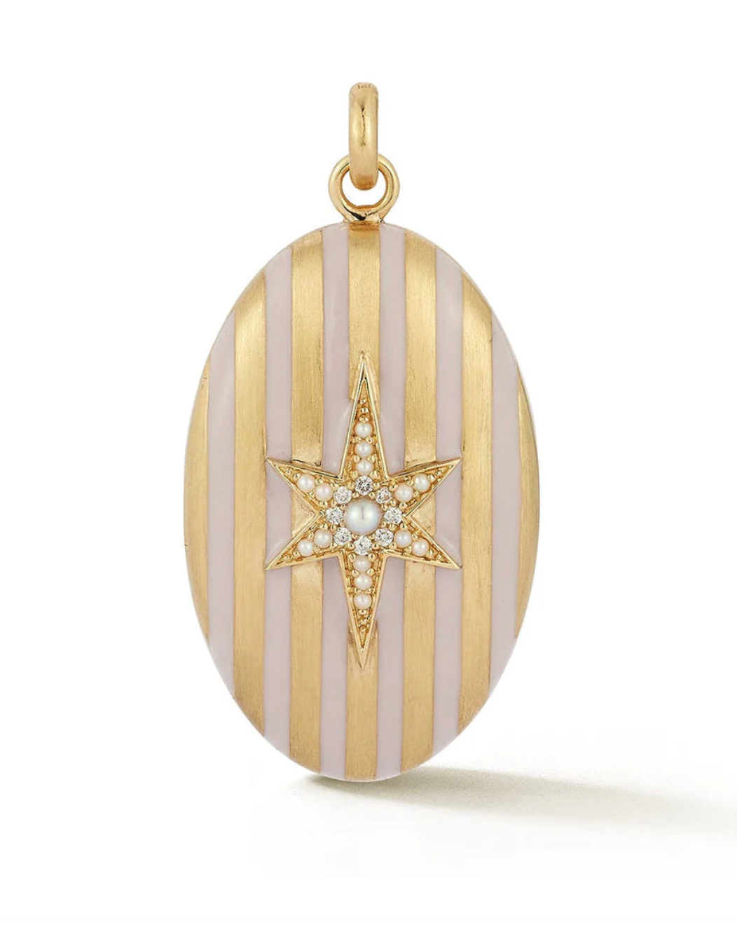 14K Gold Pearl Diamond & Light Pink Enamel Lillian Locket