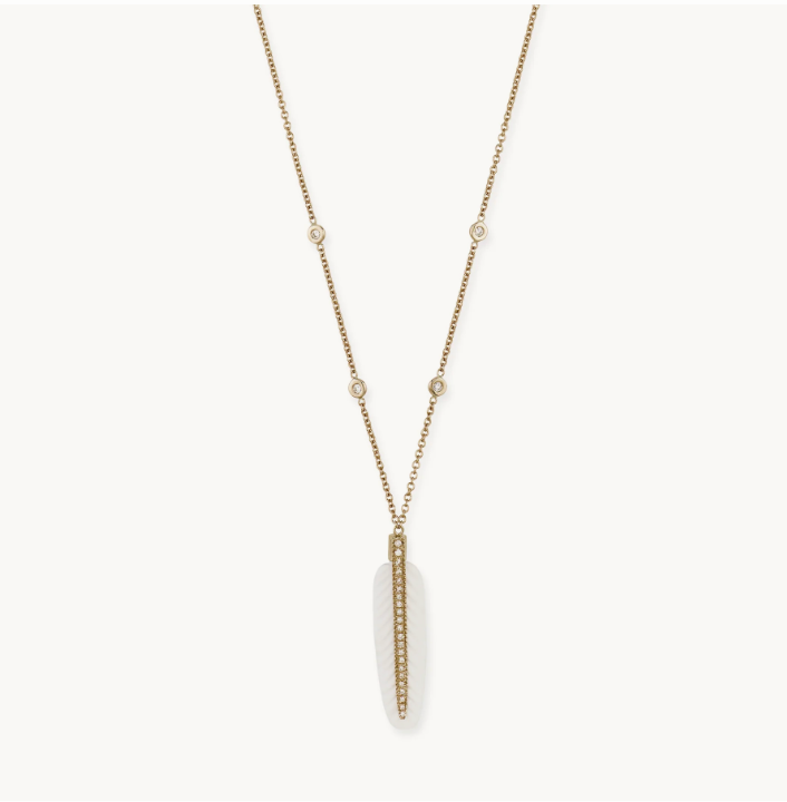 Pave Gemstone Feather Necklace