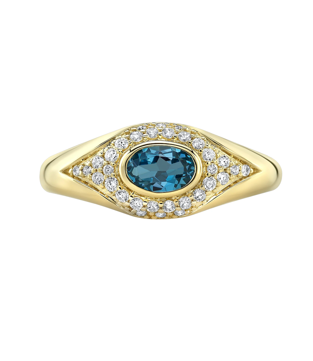 14K GOLD DIAMOND OVAL GEMSTONE EVIL EYE DOME RING
