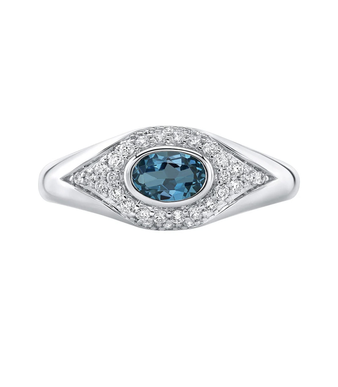 14K GOLD DIAMOND OVAL GEMSTONE EVIL EYE DOME RING