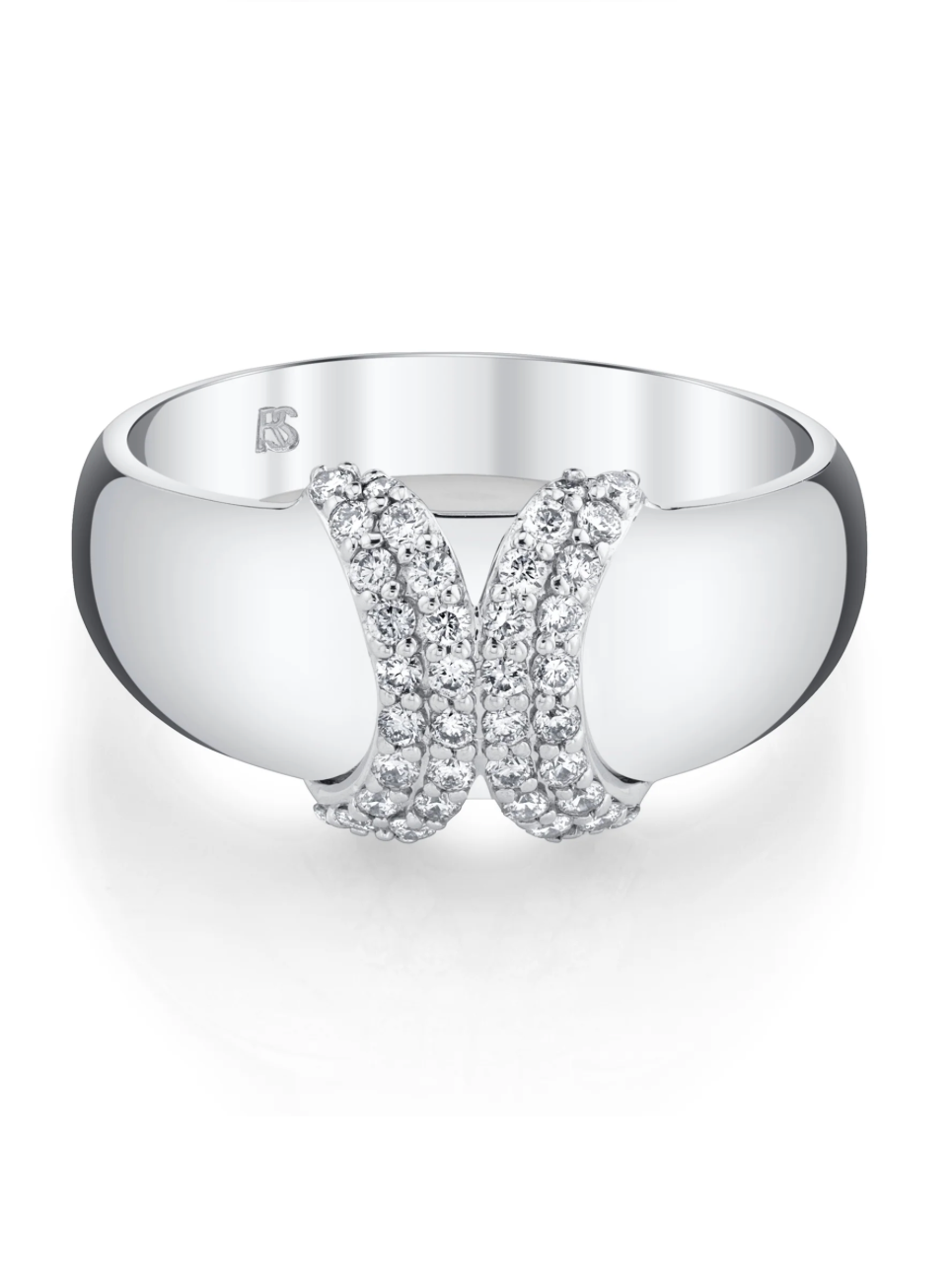 14K GOLD DIAMOND CURVED X DOME RING