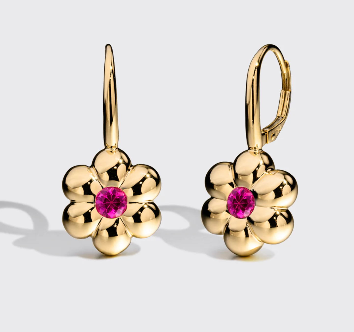 Pink Sapphire FLOWER PUFF CLIP HOOP EARRINGS