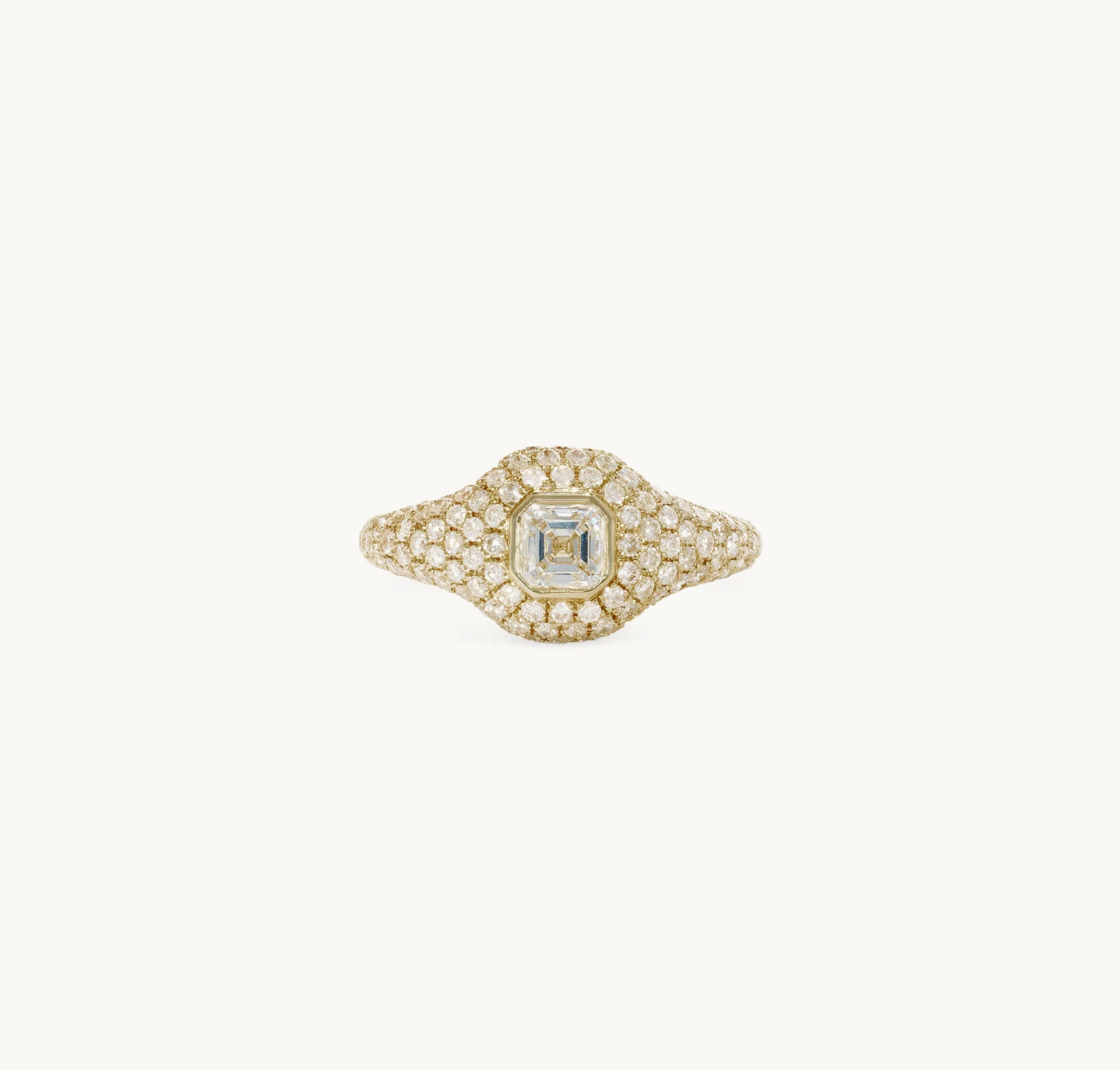 Large Asscher Diamond Pave Signet Ring