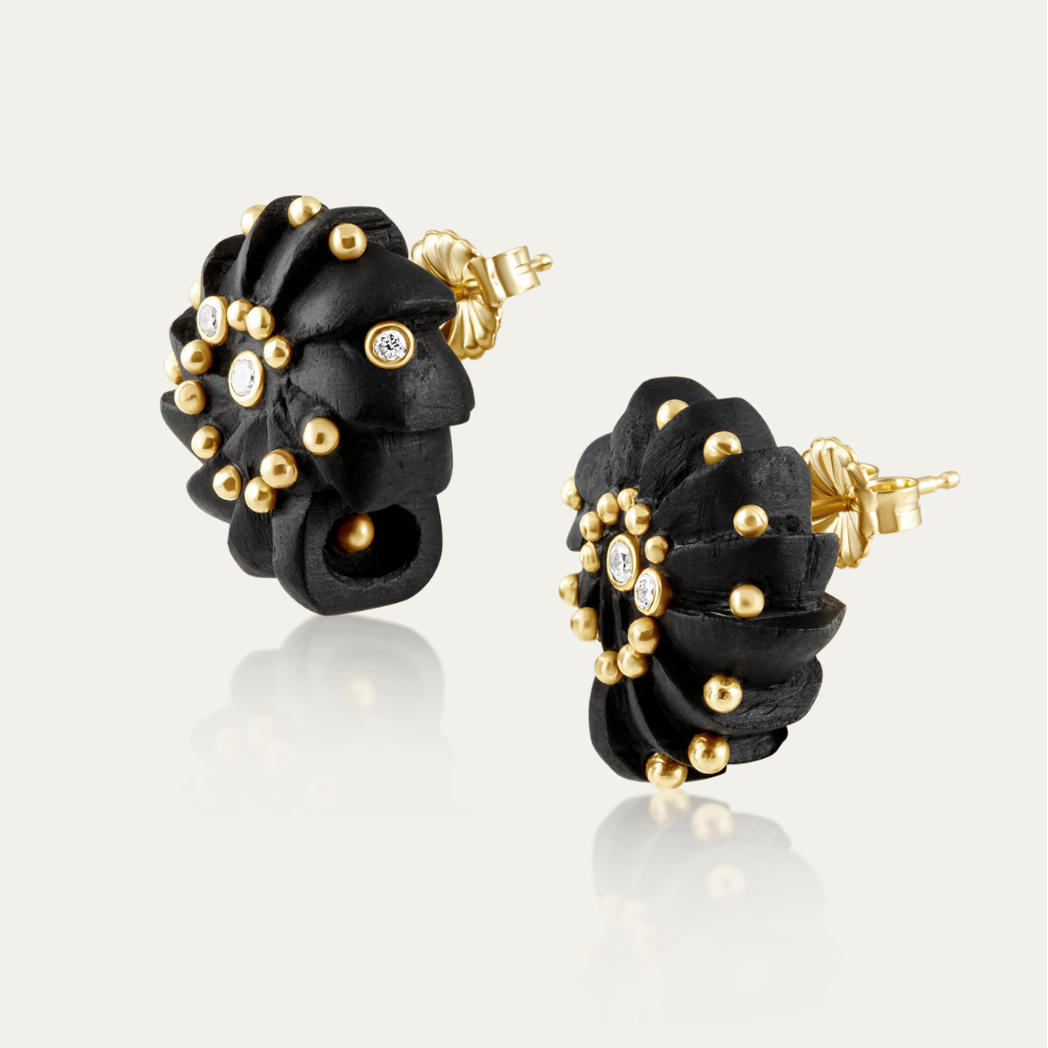 Carved Ebony Wood Ammonite Earrings