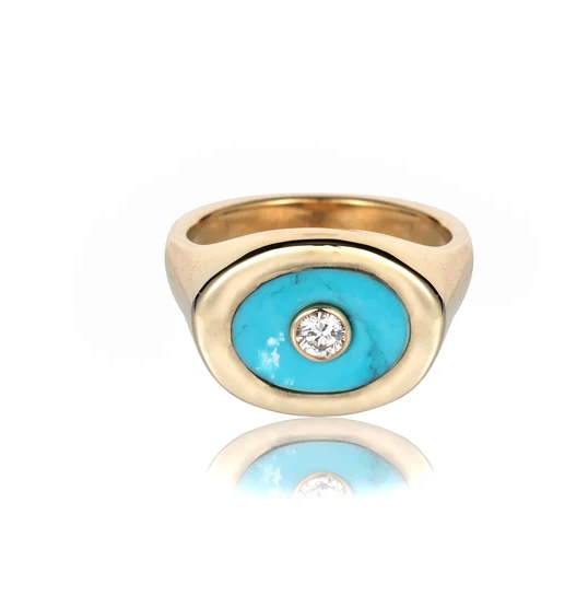 Turquoise, Gold & Diamond Signet Ring