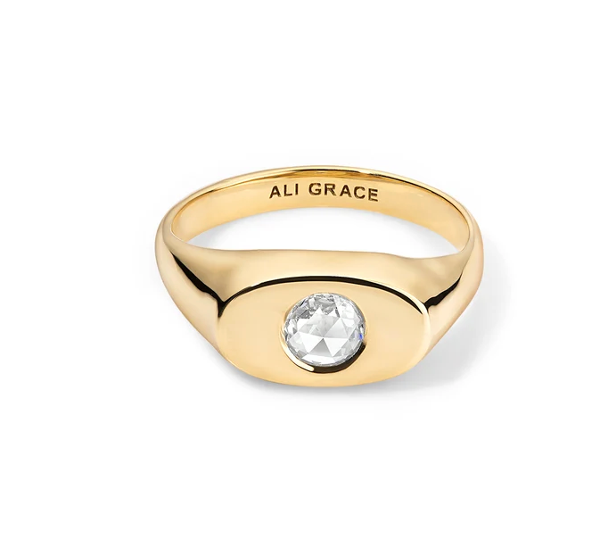 Rose Cut Diamonds & Gold Signet Pinky Ring