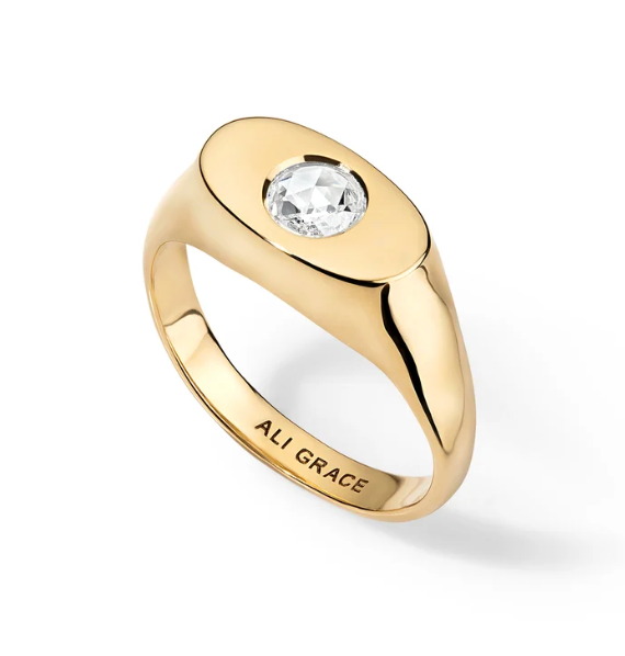 Rose Cut Diamonds & Gold Signet Pinky Ring