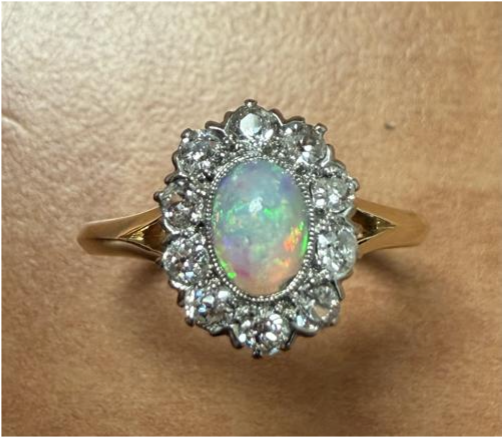 Antique 1900s Opal Mine Diamond Platinum Ring
