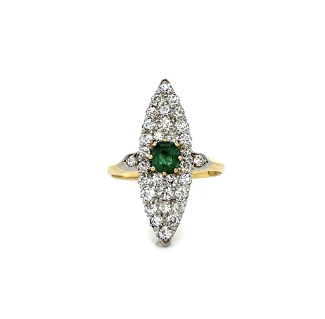 Original Edwardian 0.60 ct Emerald 18KY Gold + Platinum Ring (Antique 1900s)