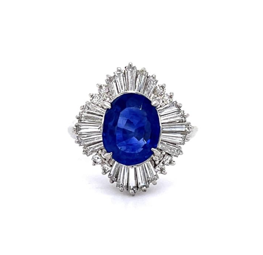 3.06 ct Burma No-Heat Sapphire & 1.06 ct Diamond Platinum Ballerina Ring