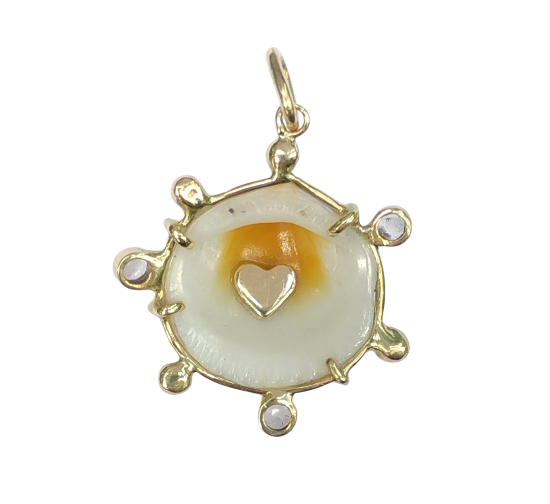 White Shell Sapphire+Gold Ball Halo Pendant