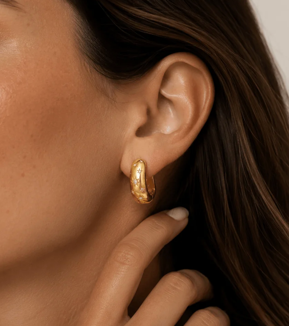 DIAMOND STARBURST BUBBLE HOOP EARRINGS