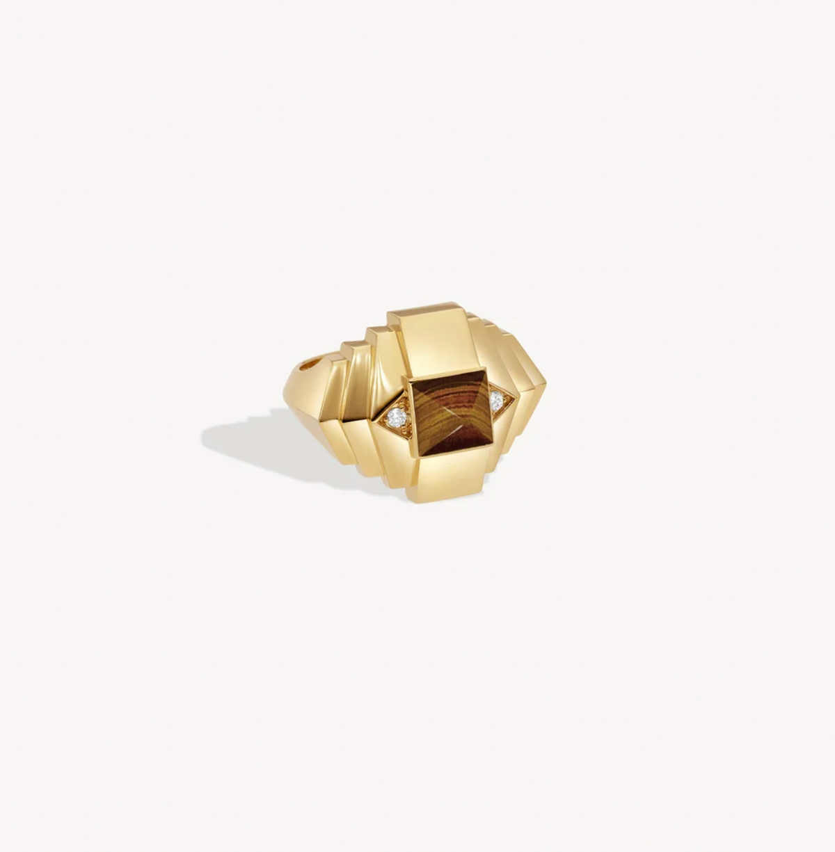 ROCKAWAY MINI PYRAMID RING Yellow Gold & Tiger's Eye