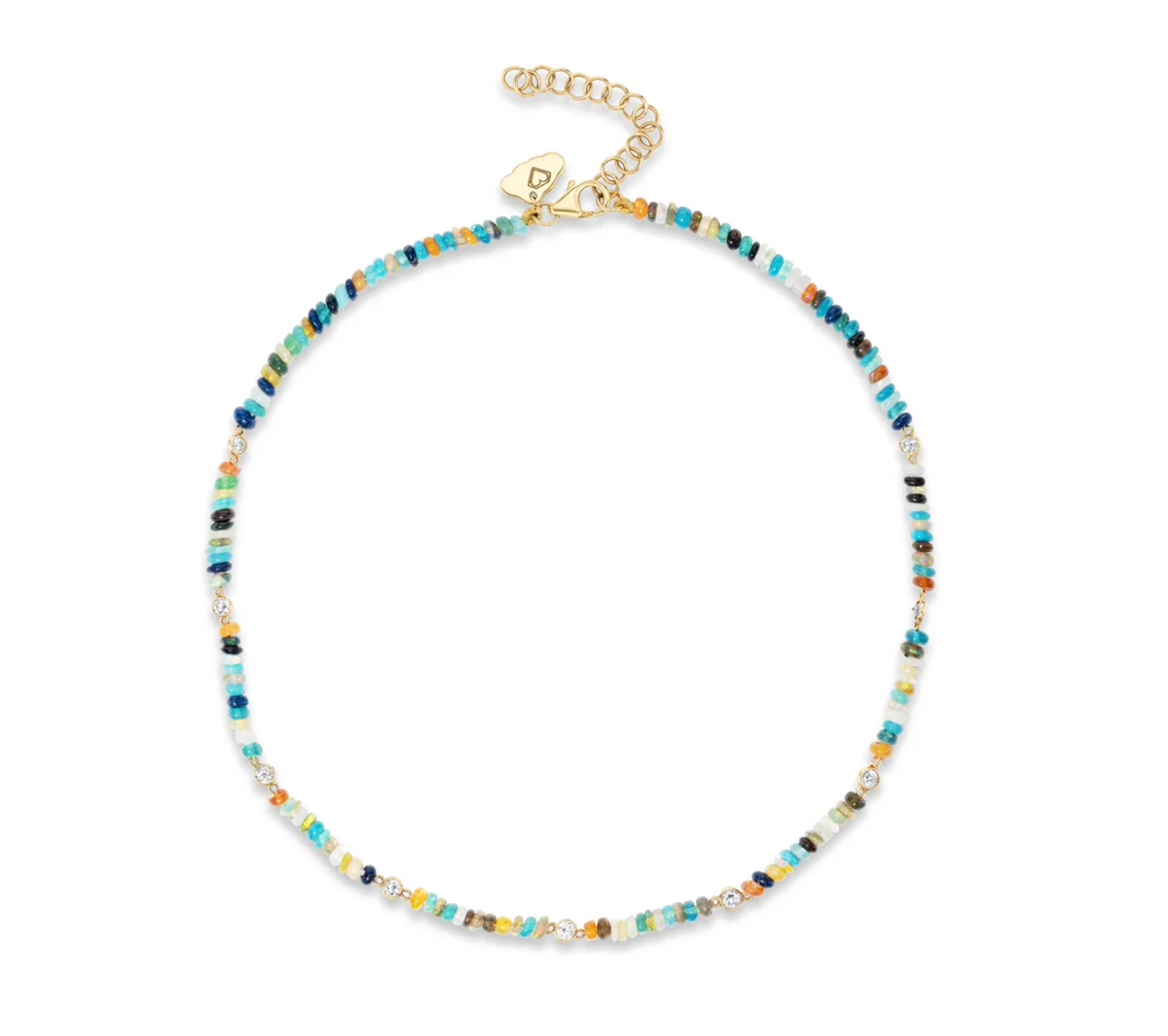 Ethiopian Opal with Floating Diamonds Choker