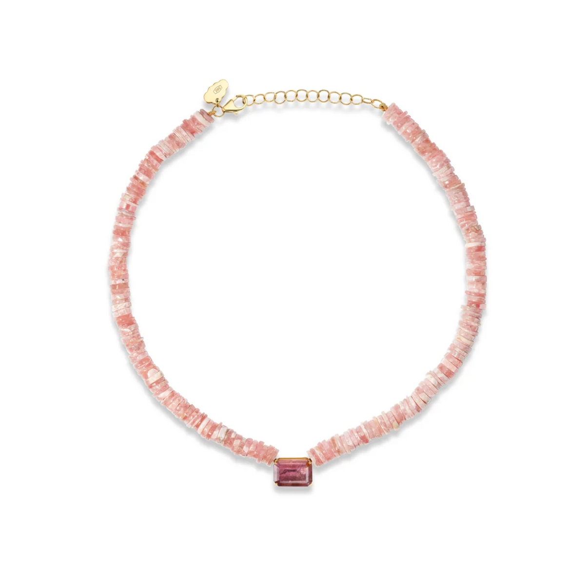 14k Rhodochrosite and Pink Tourmaline Football Cut Center Gemstone